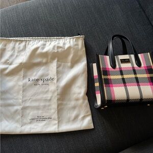 Kate Spade Manhattan Museum Plaid Knit Jacquard Tote - Pink, Black, and Cream